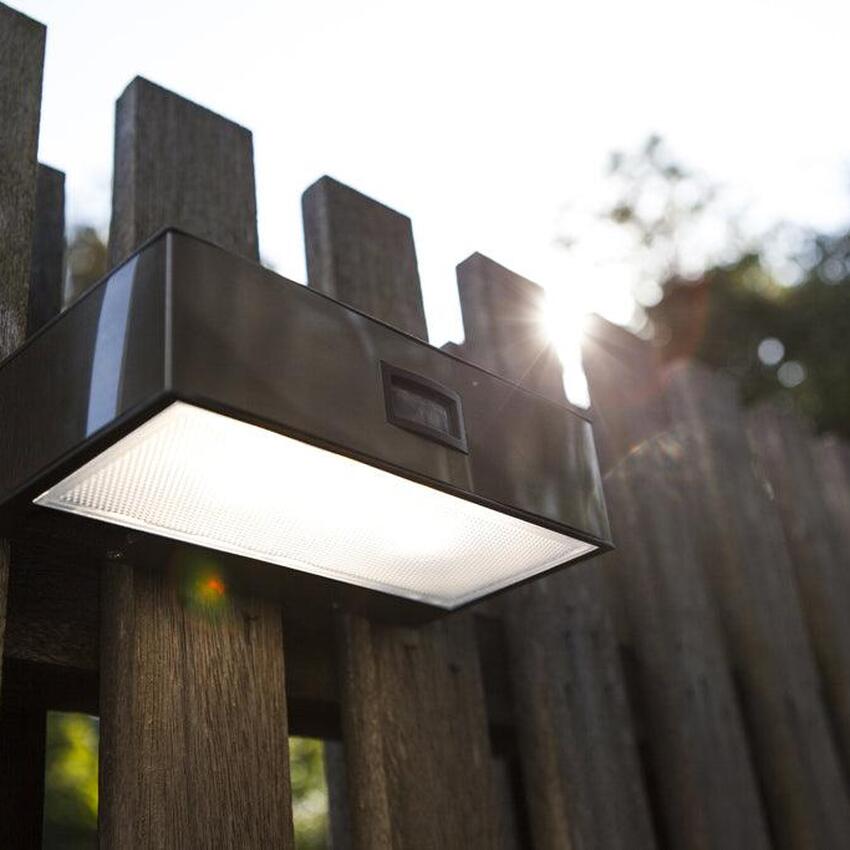 Photograph: Solar Powered Slim Led Exterior Wall Light In Stainless Steel With Pir Motion Sensor - 4000K, IP44