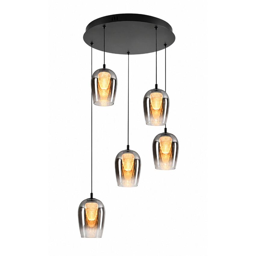 Photograph: Stylish Lighting Equator Black And Smoked Led 5 Light Cluster Pendant Light