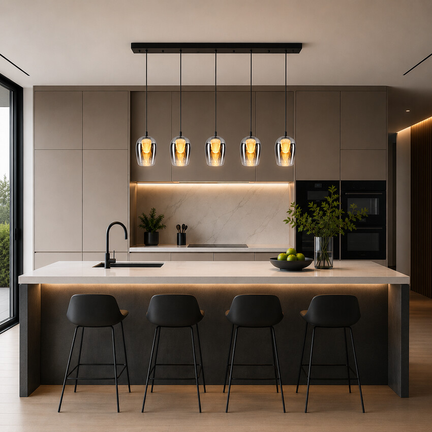 Photograph: Stylish Lighting Equator Black And Smoked Led 5 Light Linear Island Pendant Light