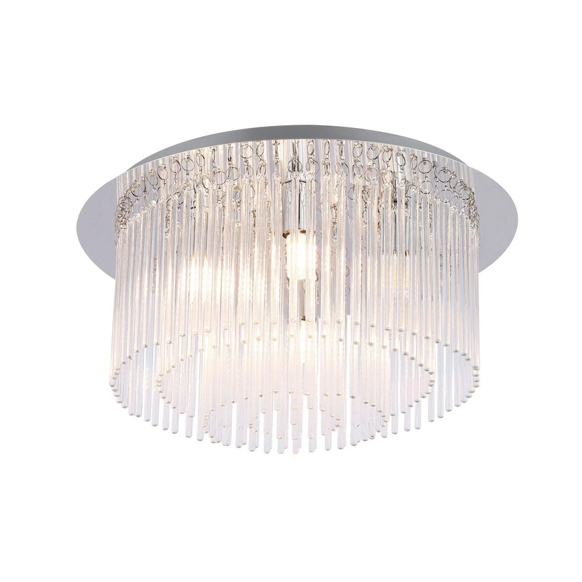 Photograph: Stylish Lighting Miami Polished Chrome 6 Light Semi Flush Bathroom Ceiling Light With Clear Glass Rods - IP44