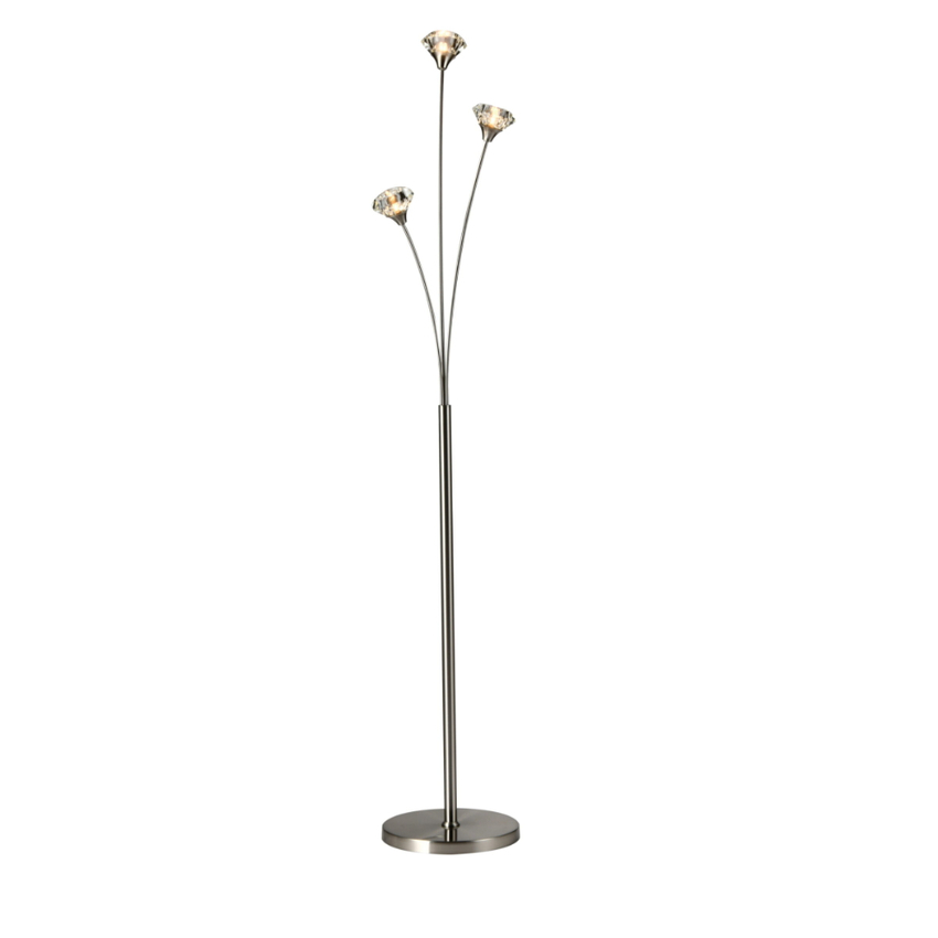 Photograph: Stylish Lighting Oregon 3 Light Satin Nickel Floor Lamp Complete With Clear Glass Shades - Switched
