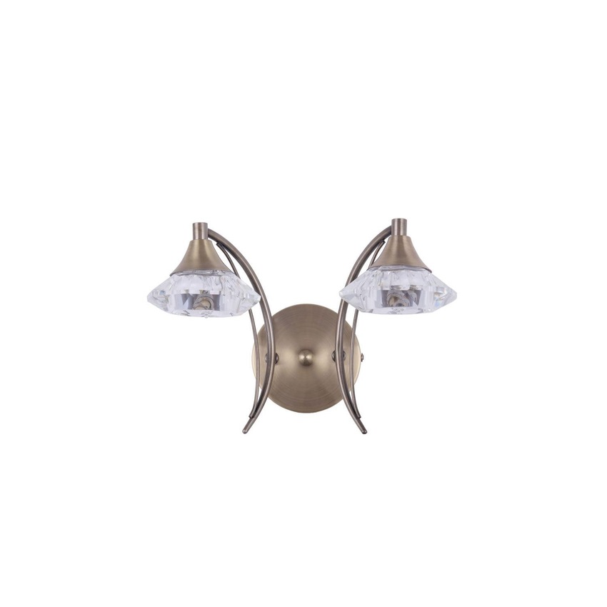 Photograph: Stylish Lighting Oregon Antique Brass Double Wall Light Complete With Clear Glasses