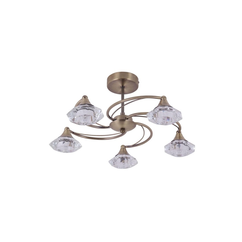 Photograph: Stylish Lighting Oregon Antique Brass Semi-Flush 5 Light Ceiling Light Complete With Clear Glasses