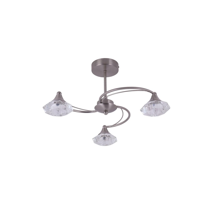 Photograph: Stylish Lighting Oregon Satin Nickel Semi-Flush 3 Light Ceiling Light Complete With Clear Glasses