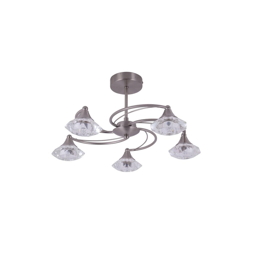 Photograph: Stylish Lighting Oregon Satin Nickel Semi-Flush 5 Light Ceiling Light Complete With Clear Glasses