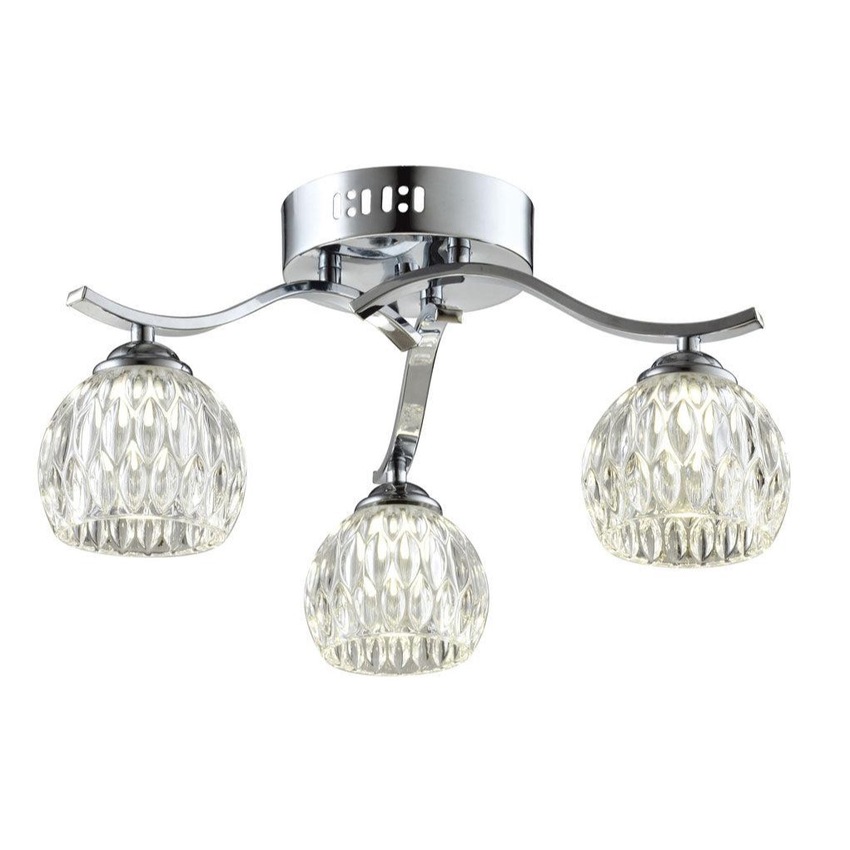 Photograph: Stylish Lighting Utah Polished Chrome 3 Light Semi-Flush Ceiling Light Complete With Clear Glasses