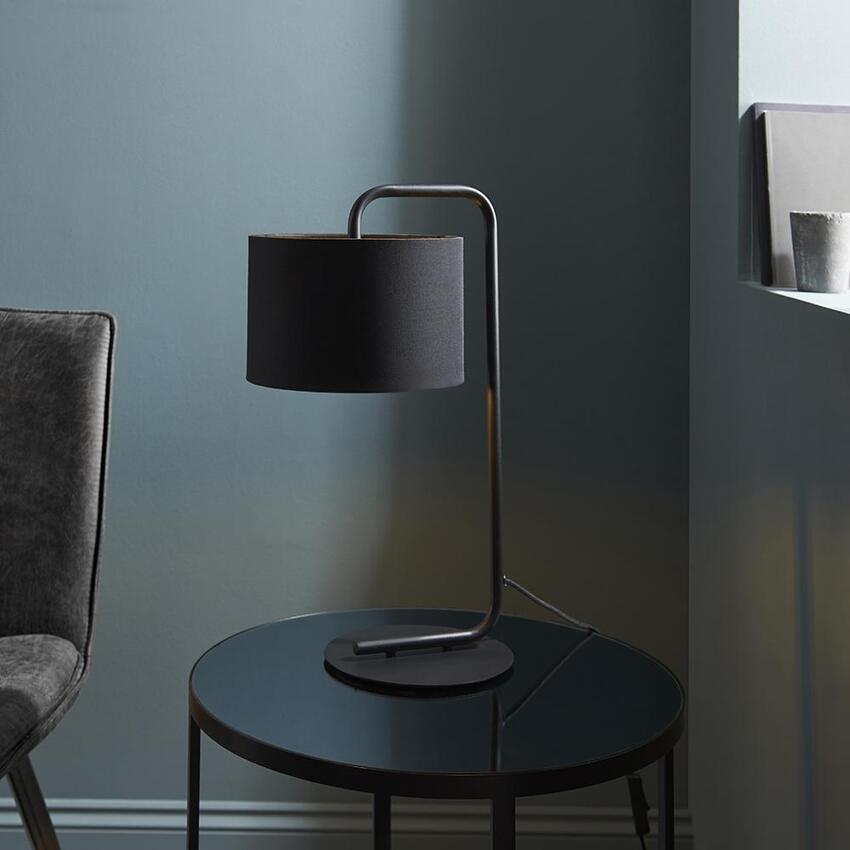 Photograph: Thorlight Aris Satin Black Finish Table Lamp Complete With Black Fabric Shade