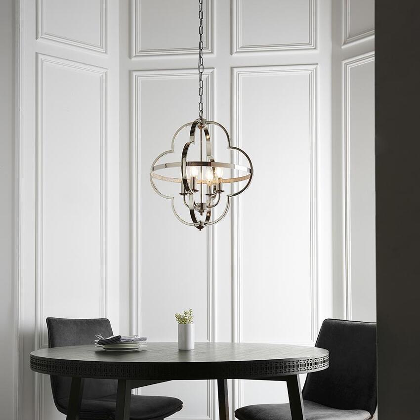 Photograph: Thorlight Averi Polished Nickel Finish 4 Light Shaped Pendant