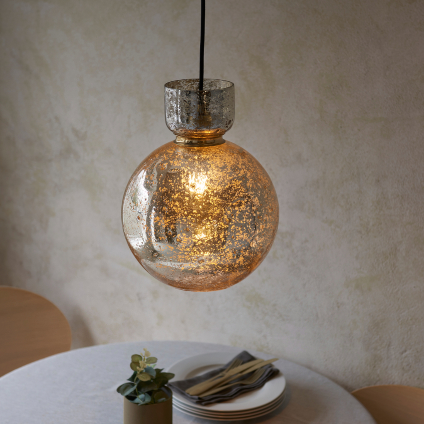 Photograph: Thorlight Cambridge Mercury Bubble Glass Antique Brass Pendant Light