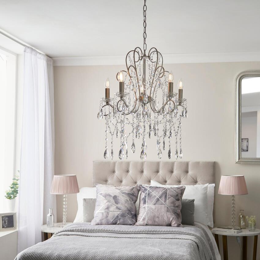 Photograph: Thorlight Flora 5 Light Chandelier Aged Silver With Clear Faceted Cut Crystal Glass