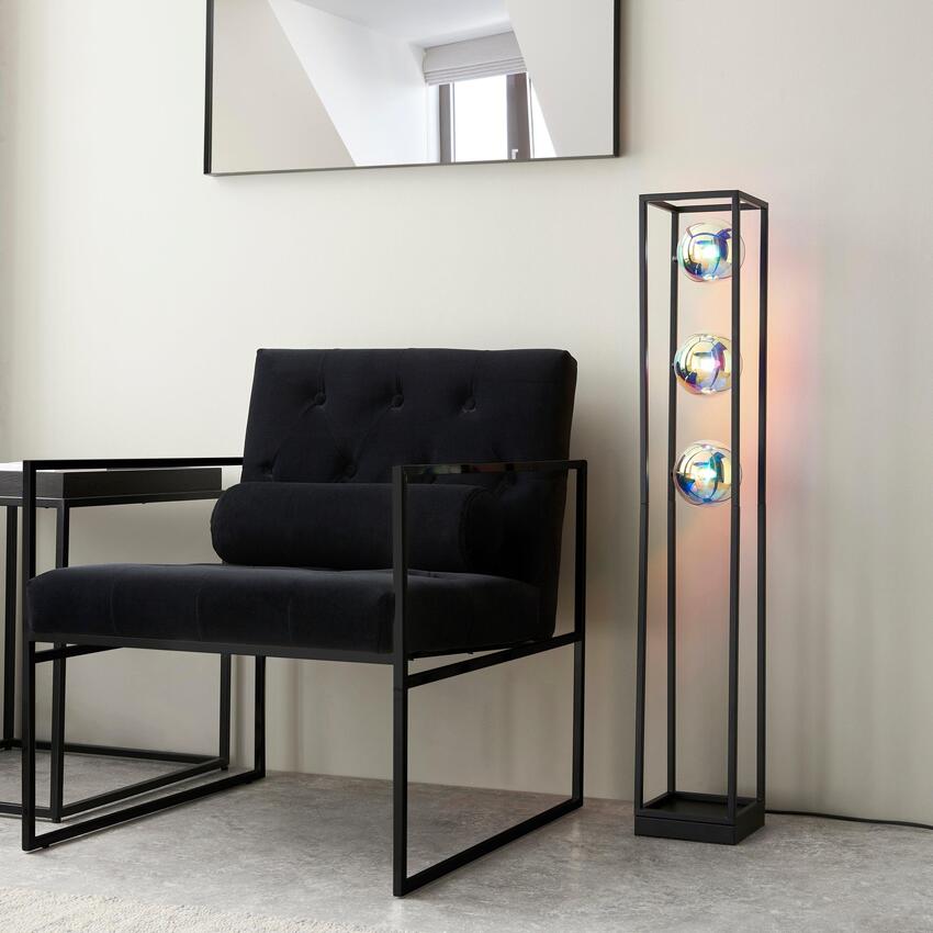 Photograph: Thorlight Gemi Black Open Frame Floor Lamp With Iridescent Glass Globes