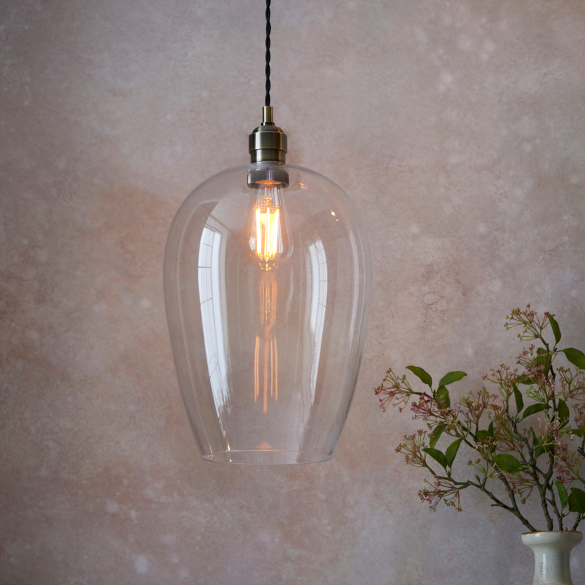 Photograph: Thorlight Graydon Large Antique Brass Single Pendant Light Complete With Clear Glass