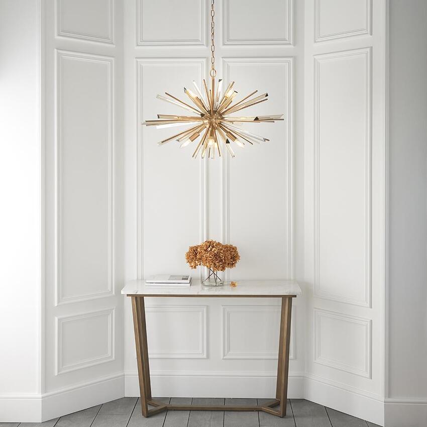 Photograph: Thorlight Lila Antique Brass Finish 8 Light Pendant Complete With Champagne Glass Shards