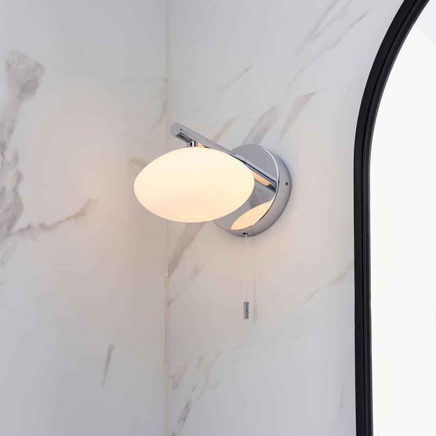 Photograph: Thorlight Lux Single Bathroom Wall Light Polished Chrome With Opal Glass Shade - IP44