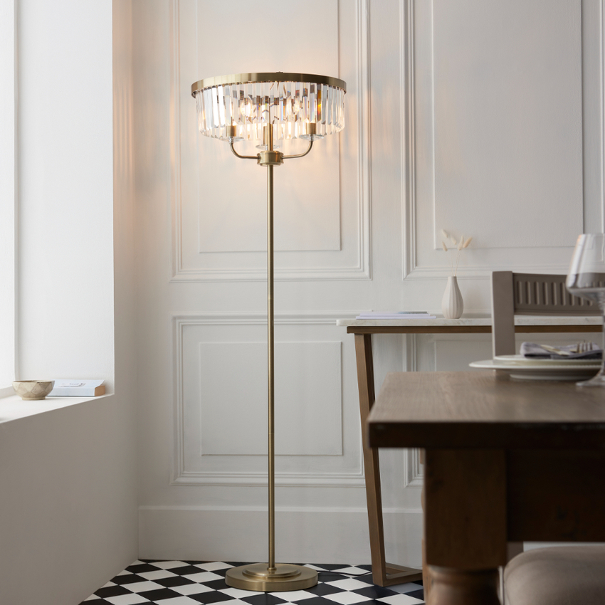 Photograph: Thorlight Melia Antique Brass Glass Floor Lamp