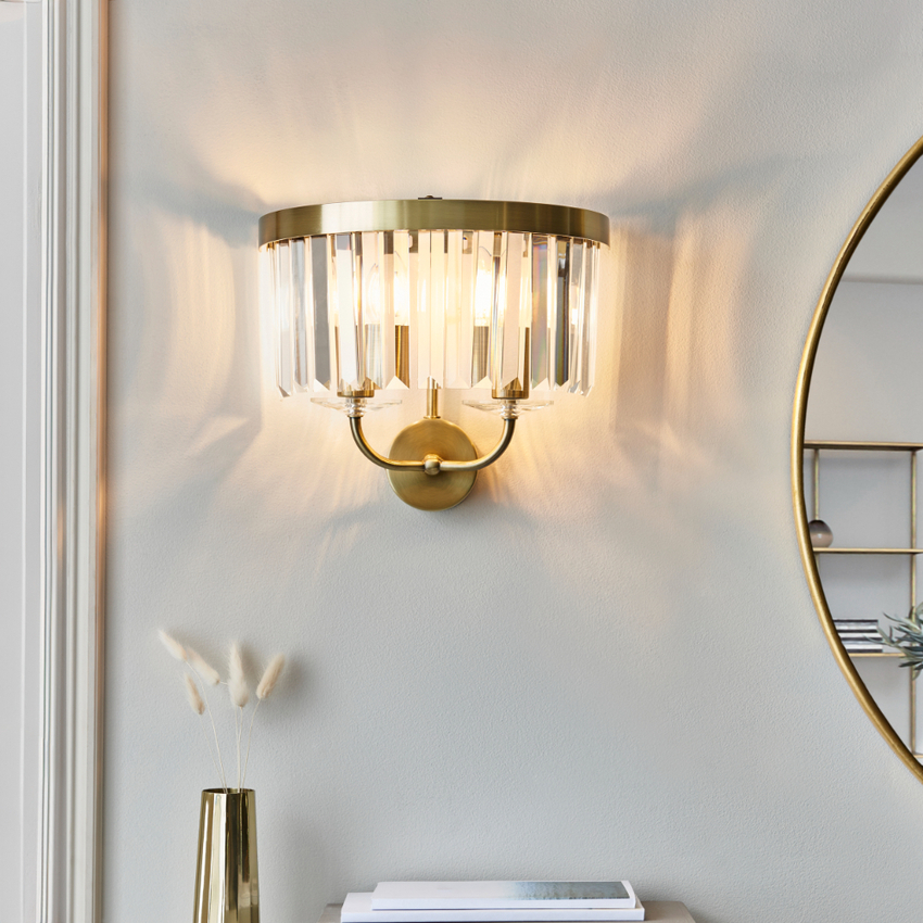 Photograph: Thorlight Melia Antique Brass Glass Wall Light