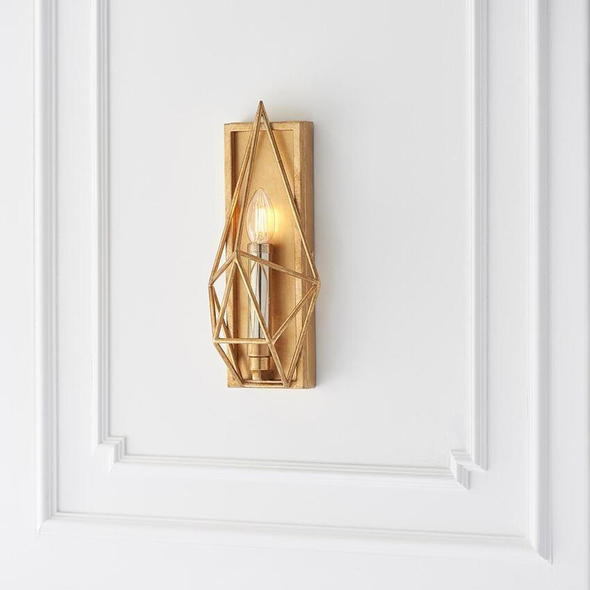 Photograph: Thorlight Mercedes Antique Gold And Silver Leaf Angular Framed Wall Light