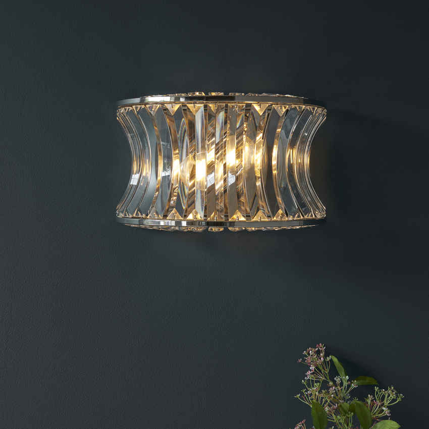 Photograph: Thorlight Paityn 2 Light Curved Crystal Wall Light Polished Nickel