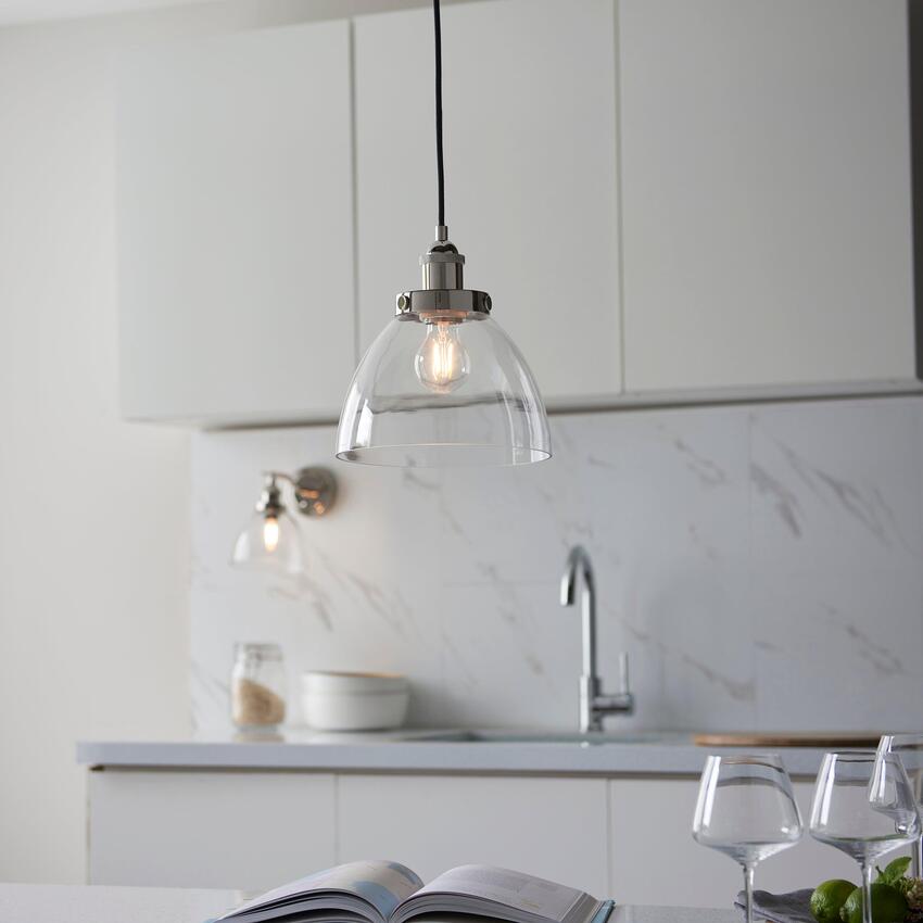 Photograph: Thorlight Veda Single Pendant Light Polished Chrome With Clear Glass Shade