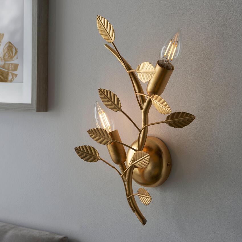 Photograph: Thorlight Willa 2 Light Wall Light Gold Leaf Finish