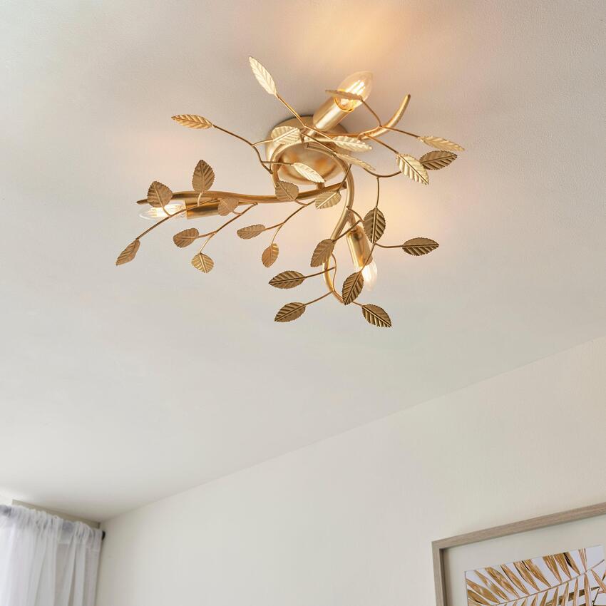 Photograph: Thorlight Willa 3 Light Flush Ceiling Light Gold Leaf Finish