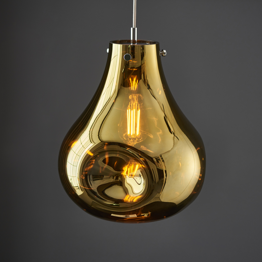 Photograph: Thorlight Xian Single Pendant Light Polished Chrome With Gold Dimpled Glass