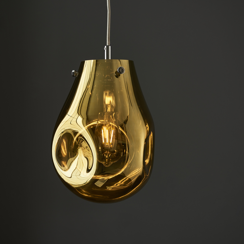 Photograph: Thorlight Xian Small Single Pendant Light Polished Chrome With Gold Dimpled Glass