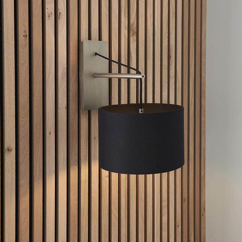 Photograph: Thorlight Yareli Matt Nickel Finish Wall Light Complete With Black Cotton Shade