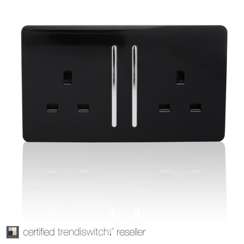 Photograph: Trendi, Artistic Modern 2 Gang 13Amp Long Switched Double Socket Gloss Black Finish