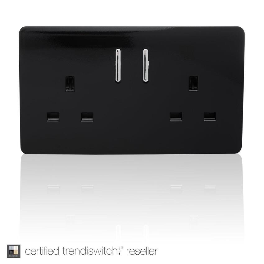 Photograph: Trendi, Artistic Modern 2 Gang 13Amp Short Switched Double Socket Gloss Black Finish