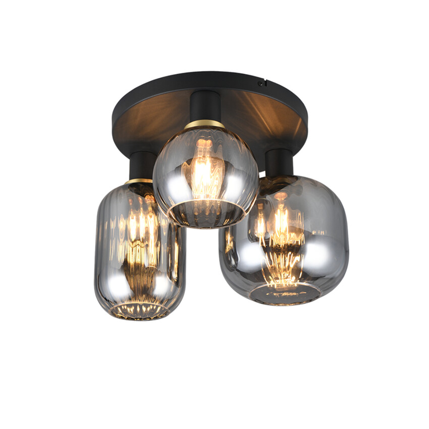 Photograph: Trio Lighting Diva 3 Light Semi Flush Ceiling Light Matt Black With Chrome Plated Assorted Glasses