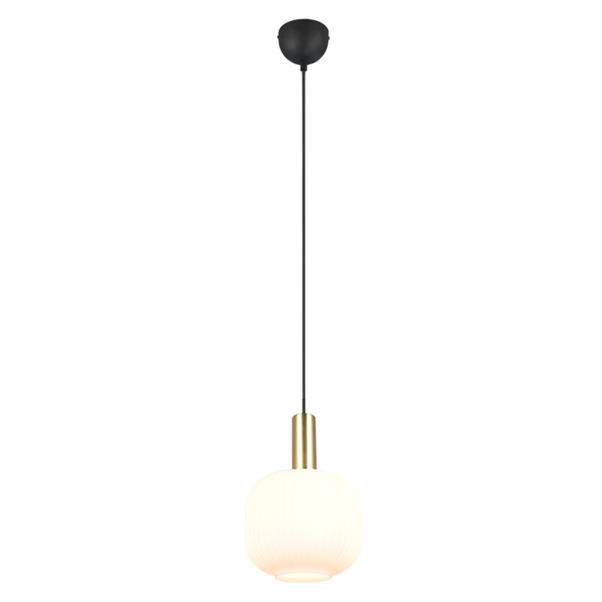 Photograph: Trio Lighting Diva Single Pendant Matt Brass With Opal Ribbed Glass