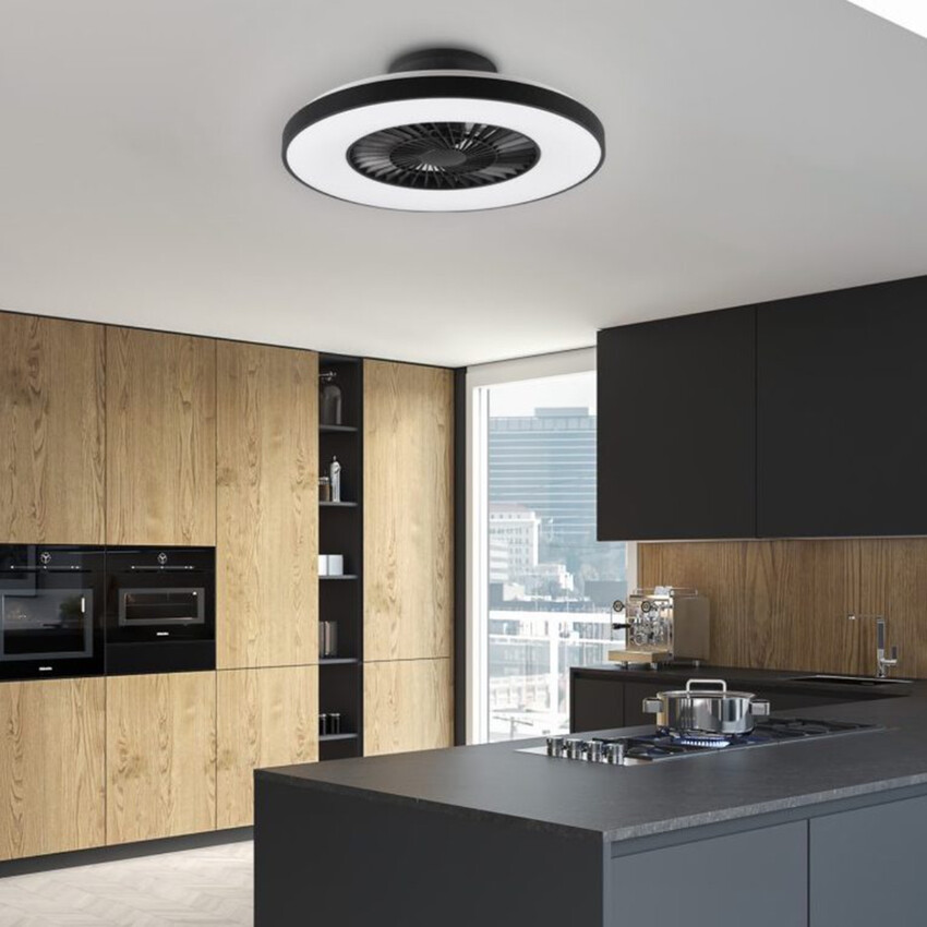 Photograph: Trio Lighting Halmstad Matt Black Remote Control LED Ceiling Fan