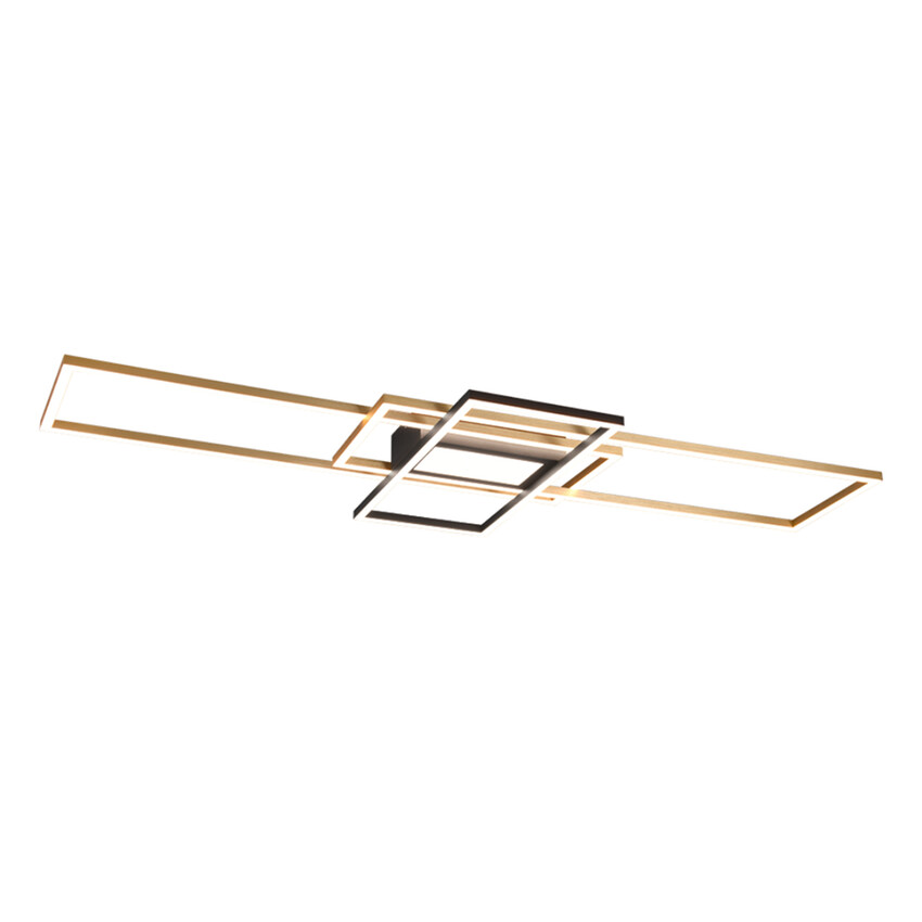 Photograph: Trio Lighting Irvine Matt Brass/Matt Black Rectangular LED Flush Ceiling Light - 3000K-6500K & Dimmable Via Remote Control