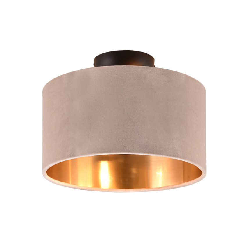 Photograph: Trio Lighting Julieta Semi Flush Ceiling Light Fawn Velvet Shade With Gold Lining