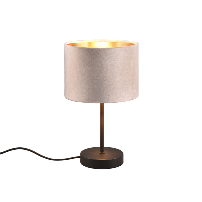 Photograph: Trio Lighting Julieta Table Lamp Matt Black With Fawn Velvet Shade With Gold Lining