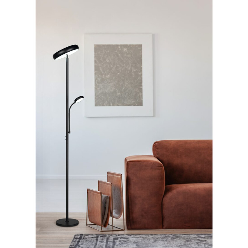Photograph: Trio Lighting Palermo Matt Black Mother & Child Adjustable Floor Lamp - Remote Control