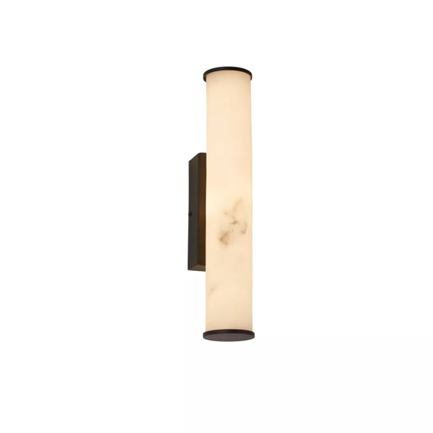 Photograph: Wales Black Metal Bathroom Wall Light Complete With Marble Resin Shade - IP44 - 3000K