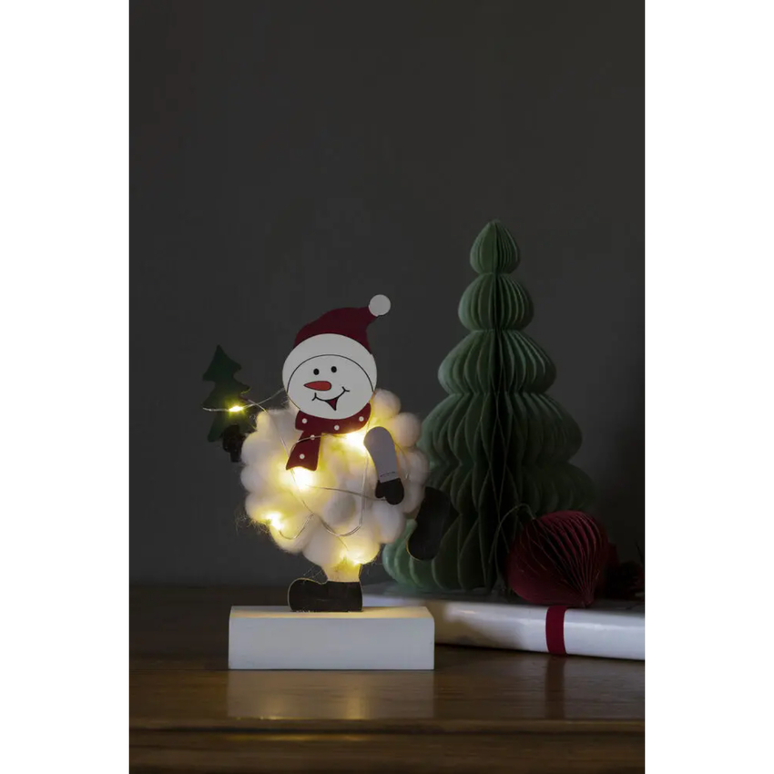 Photograph: Wood & Cotton Snowman, White, 6 Led, Timer 6H, 2xAA