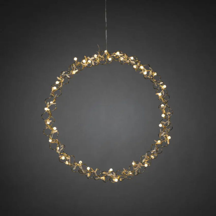 Photograph: Wreath of Brass Colour Metal 45cm 40 Warm White Led IP20