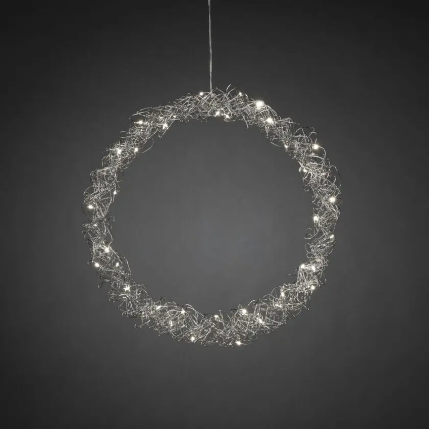 Photograph: Wreath of Silver Colour Metal 45cm 40 Warm White Led IP20