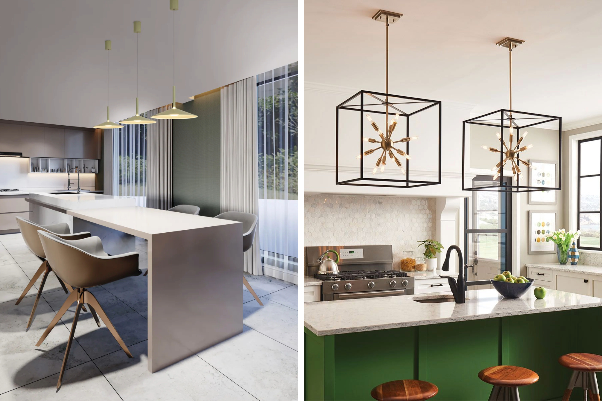 Hanging lights over kitchen island