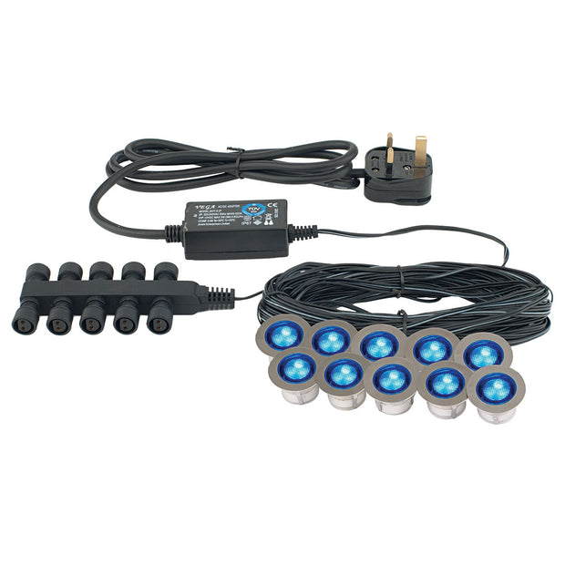 Round 30MM IP67 10 Light Plug-in Decking Kit - Blue