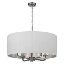 David Hunt Sloane SLO0467 Pewter 4 Light Pendant Complete With Silver Silk Shade & Silver Lining - Display Model