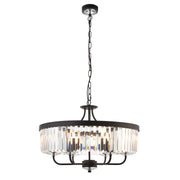 Thorlight Melia Matt Black Finish 6 Light Pendant Complete With Clear Cut Faceted Glass Drops