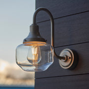 Thorlight Kukes Brushed Silver Exterior Swan Neck Wall Light With Clear Glass Shade