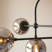 Thorlight Merlin Matt Black Finish 6 Light Pendant Complete With Smoke Glass Globes