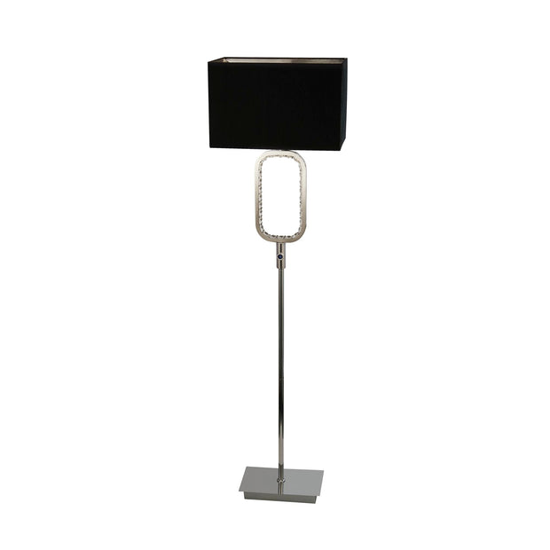 Chrome Led Floor Lamp Complete With Crystal Decoration And Black Fabric Shade