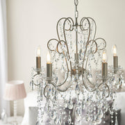 Thorlight Flora 5 Light Chandelier Aged Silver With Clear Faceted Cut Crystal Glass
