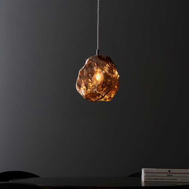 Unique Ice Cube Single Pendant Light Polished Chrome With Copper Glass